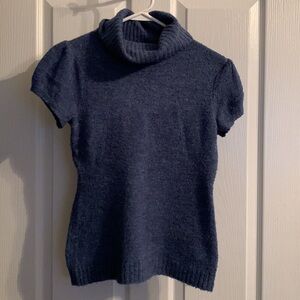 Love Rocks Blue Turtle Neck Sweater with Capped sleeves women Size Medium